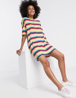 oversized t-shirt in rainbow stripe-Multi