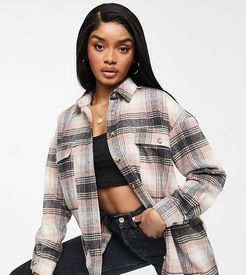 oversized shacket in pink check-Multi