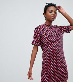 short sleeve textured print dress-Multi