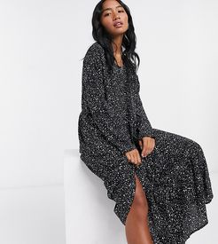 tiered maxi dress in black smudge print