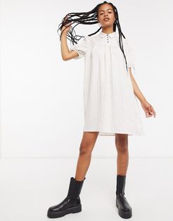 smock shirt dress in cream pinstripe-White