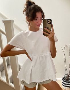 smock t-shirt with peplum in white