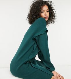 knit sweater dress with sleeve detail in dark green
