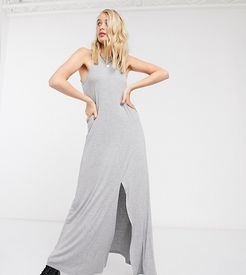 maxi dress with split front in gray