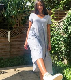 tiered smock dress in gray