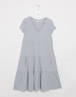 tiered maxi smock dress in gray-Grey