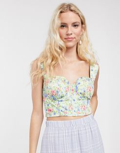 odea floral jaquard bustier top in romantic flower-Multi