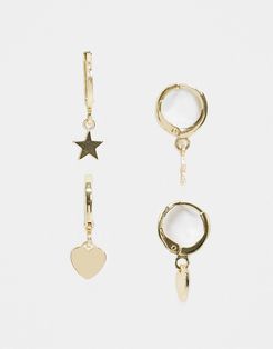 heart and star charm multipack earrings in gold