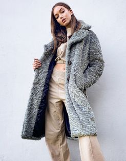longline faux fur coat in texture gray pattern-Grey