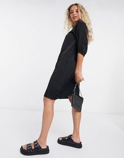 shirt dress with collar detail in black