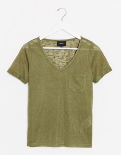 V neck t-shirt in khaki-Green