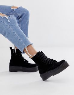 Atomize black suede flat ankle boot