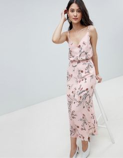 Buttoned Cami Maxi Dress In Floral Print-Pink