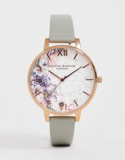 quartz floral watch in rose gold-Grey