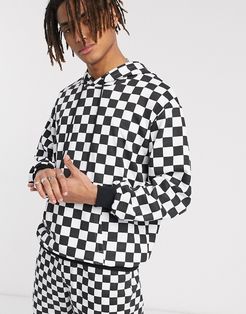 hoodie in checkerboard print-Black