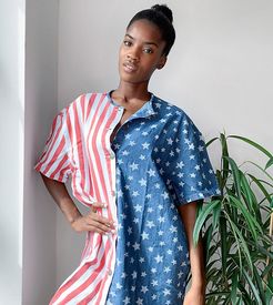 oversized shirt dress in USA flag denim-Multi