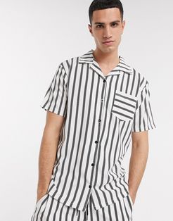 two-piece revere collar shirt in white stripe