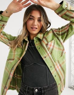 checked shacket in green