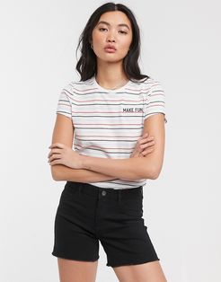 make fun slogan stripe t-shirt-Multi