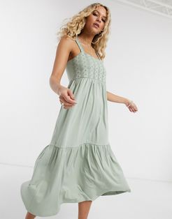 maxi dress with lace detail in green