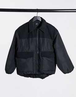 padded jacket in corduroy mix fabric in black