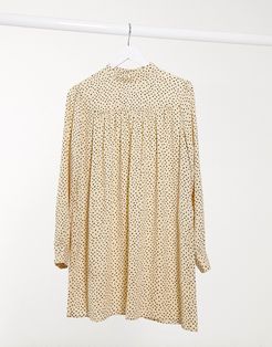 smock dress with high neck in yellow polka dot-Multi