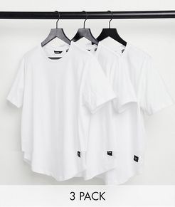 3 pack longline curved hem t-shirt in white