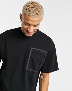 oversized T-shirt with tape pocket in black