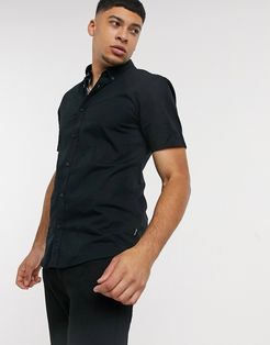 short sleeve stretch cotton shirt in black