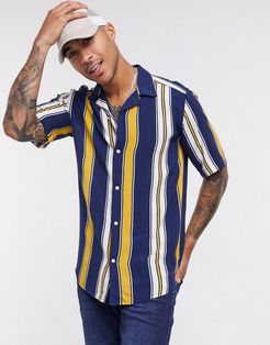 short sleeve stripe shirt-Navy