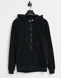 zip through hoodie in black