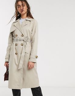 trench coat with check lining in beige-Brown