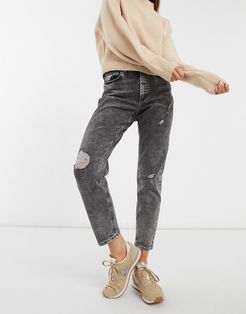 Veneda stretch mom jeans in black acid wash