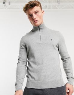 supima cotton 1/4 zip sweater with rib collar-Grey