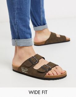 wide fit buckle sandal in brown
