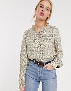 & Other Stories confetti dot ruffle-edge blouse in beige-Neutral