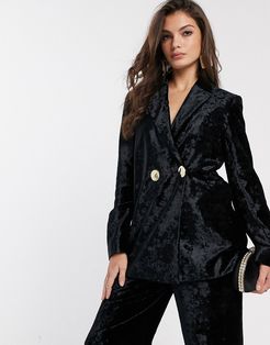& Other Stories crushed velvet double breasted blazer in black