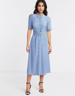 & Other Stories micro-floral print belted midi shirt dress in blue-Blues