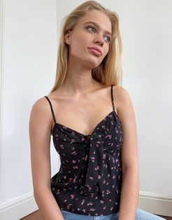 & Other Stories ditsy floral tie front strappy top in black