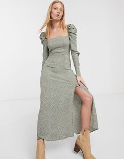 & Other Stories dotty print puff sleeve maxi dress in green