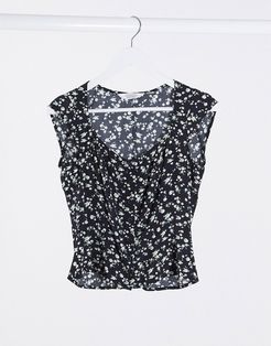 & Other Stories floral print button through top in black