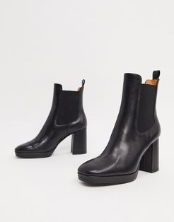 & Other Stories leather chunky heel platform ankle boots in black