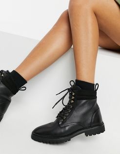 & Other Stories leather lace-up shearling lined boots in black