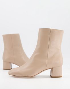 & Other Stories leather round toe heeled boots in beige