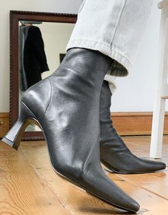 & Other Stories leather sock boots with sculpted heel in black