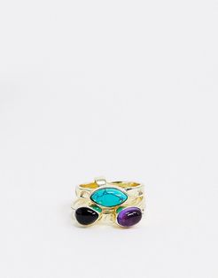 & Other Stories multi layer stone ring in gold