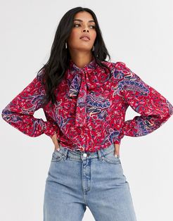 & Other Stories paisley print pussy-bow blouse in pink-Multi