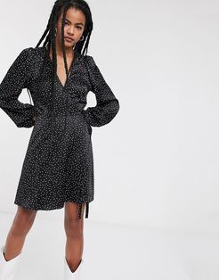 & Other Stories pin dot mini wrap dress in black-Multi