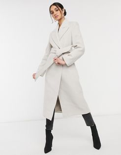 & Other Stories recycled long belted wool coat with shoulder pads in beige