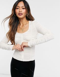 & Other Stories ruched long sleeve top in off white